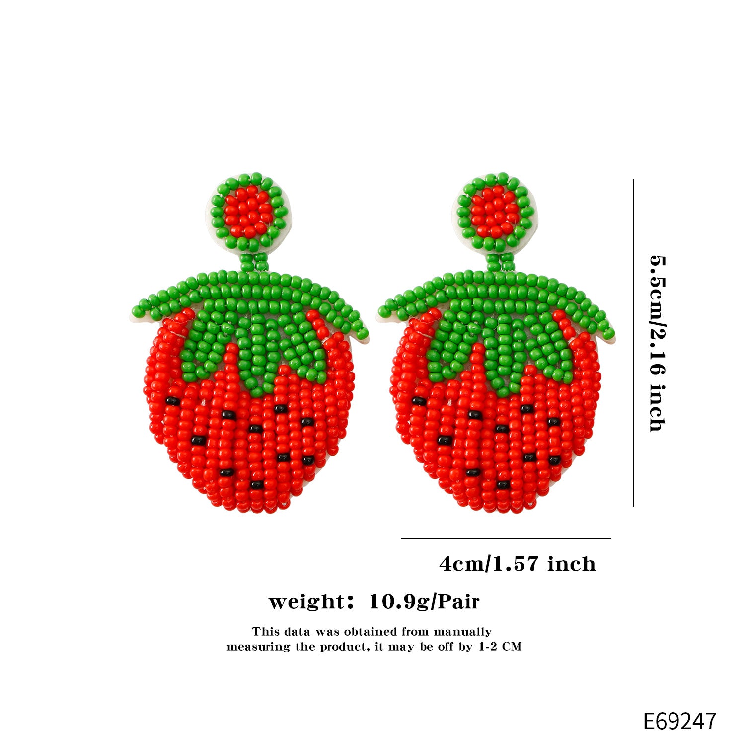 Wholesale Bohemian Handmade Beaded Fruit Series Rice Bead Earrings